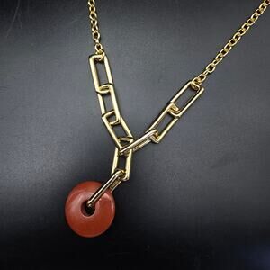 Talbot's Faux Red Jasper Pendant Necklace Gold Tone Chain